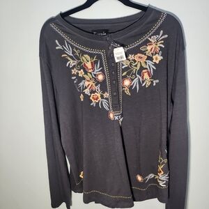 Frazzle Embroidered Boho Peasant Top XXL NWT Floral Boutique Blouse